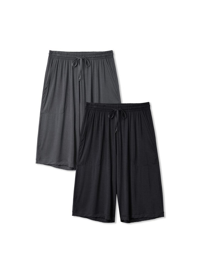 DAVID ARCHY شورت بيجاما رجالي من ديفيد آرتشي، مصنوع من قماش البامبو رايون، شورت نوم ناعم ومريح وجيد التهوية مع جيوب، عبوة من قطعتين (مقاس L، أسود/رمادي داكن) - Image 1